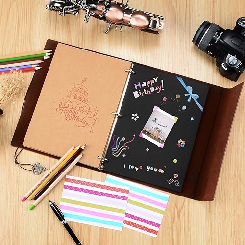 Miniatura 5 de ZEEYUAN Álbum de fotos de cuero, álbum de recortes de 10.8 x 8.6 pulgadas, libro de fotos familiar grande, recargable, 60 páginas para regalos de