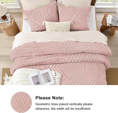 Miniatura 5 de Litanika Juego de edredón rosa tamaño King, juego de ropa de cama y colecciones de 3 piezas para niñas y mujeres, juego de cama para todas las