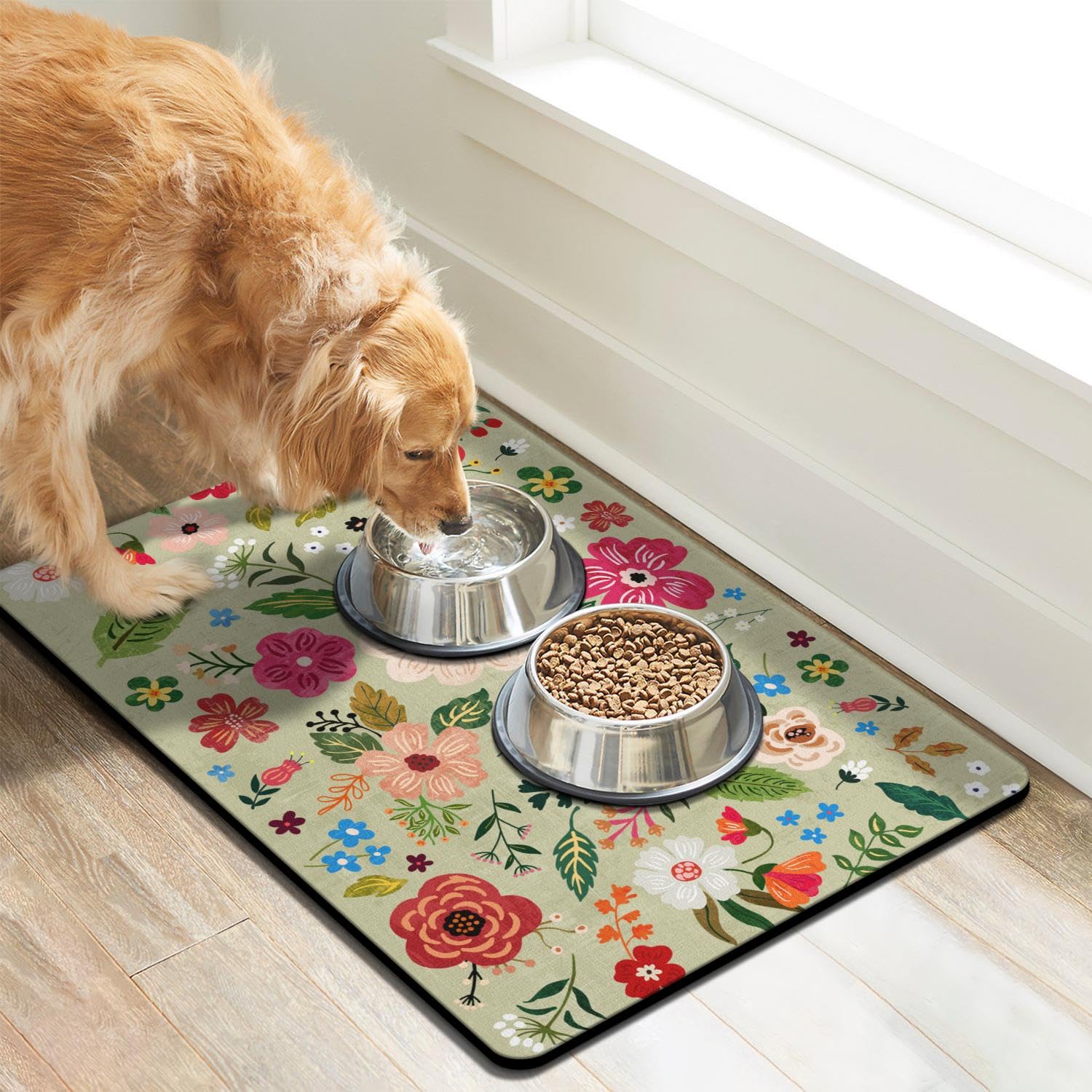 Absorbent Quick Dry Pet Food Mat for Dogs and Cats - Eco-Friendly Bowl Mat for Food and Water Dispenser - 12