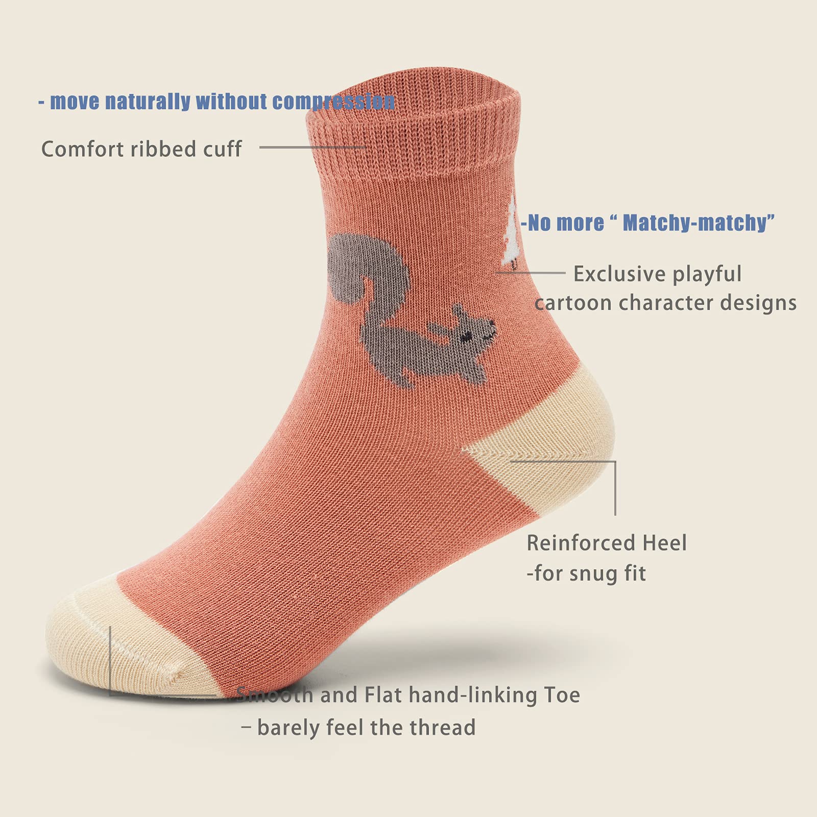 Aisyee Lot de 6 paires de chaussettes colorées en coton sans couture pour garçon