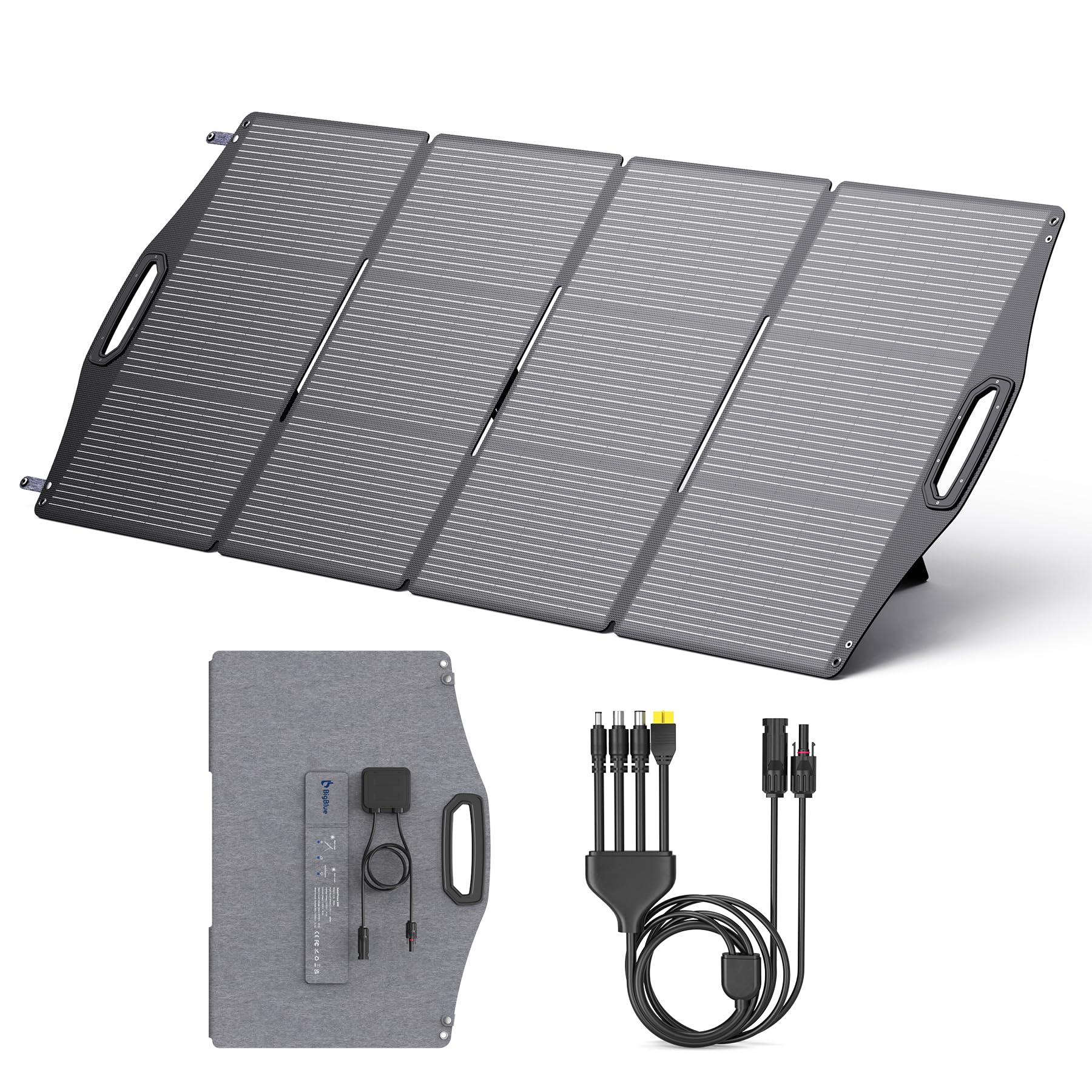 200W Solar Panel, BigBlue SolarPowa 200 Solar Panel Charger with Kickstand for Camping, IP68 Waterproof, Portable and Lightweight, 25% Solar Efficiency, DC5521/8020/7909/ XT60 Plug for Power Station