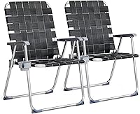 Vista 1 de VINGLI Juego de 2 sillas plegables de aluminio de gran tamaño para patio con portavasos desmontable, silla de playa con tejido de red, silla Negro