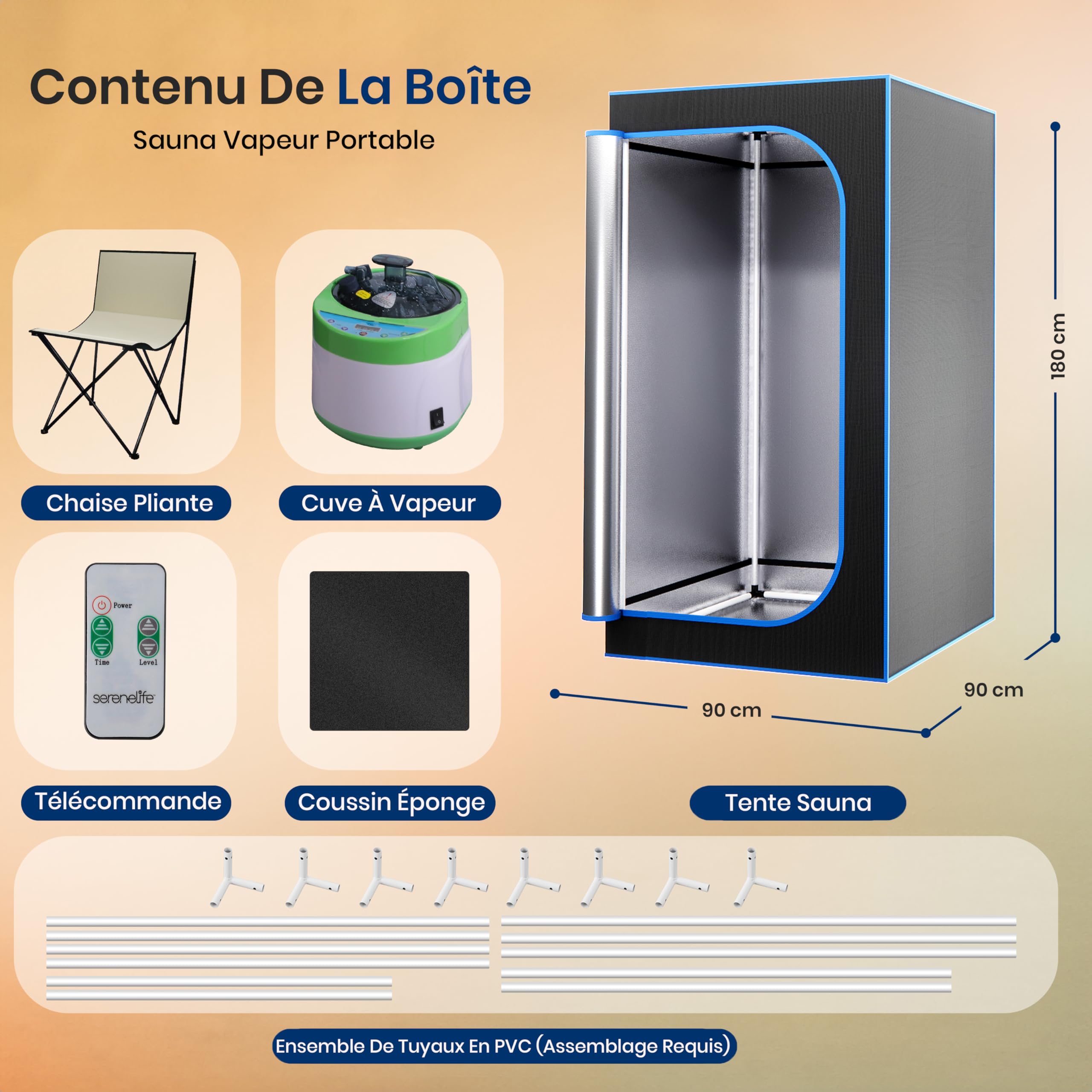 Serenelife Sauna Portable, Sauna Infrarouge avec Vapeur, Spa Maison, Tente Spa avec Télécommande, Chaise Pliable et minuteur