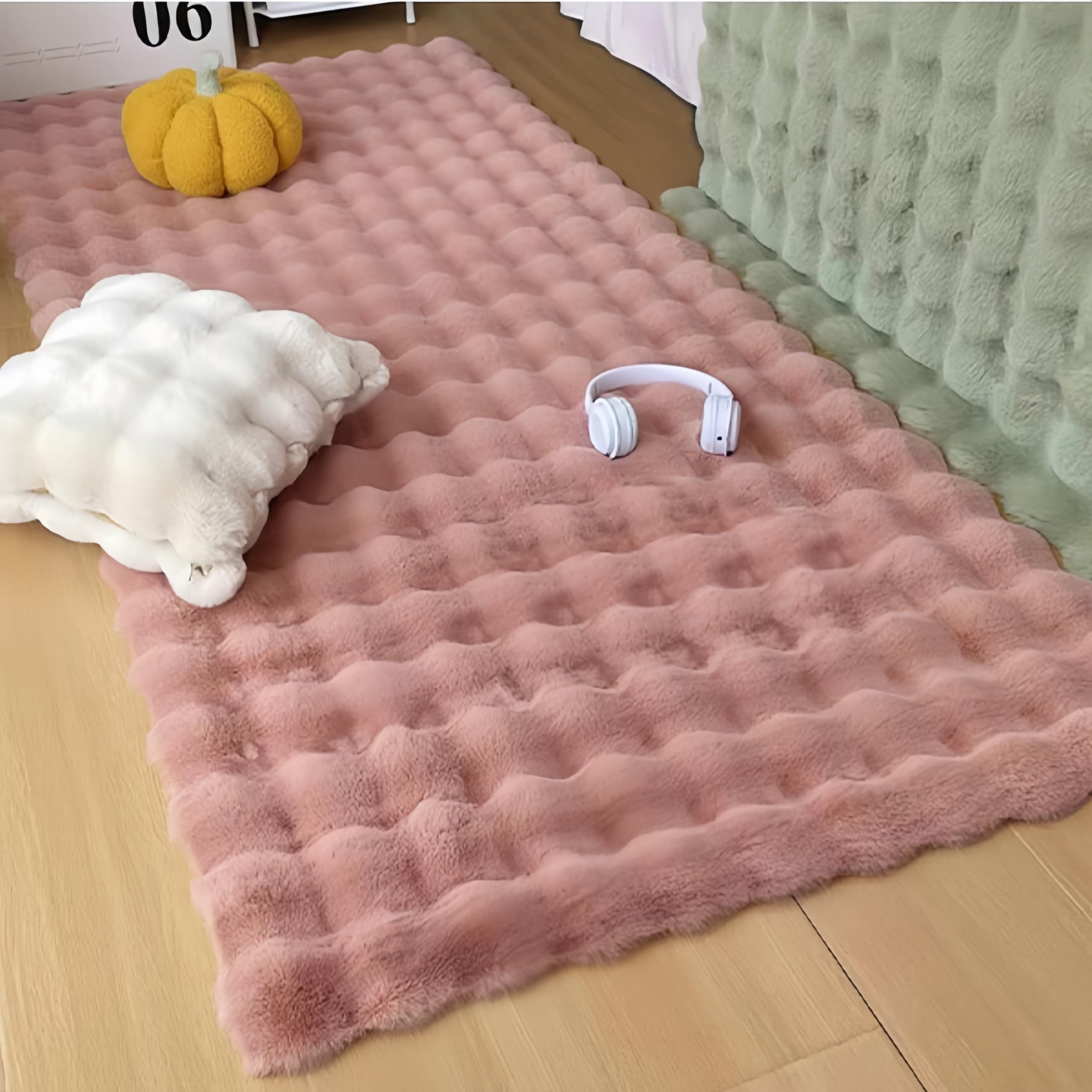 Tapis en peluche pour chambre à coucher et salon en fourrure rose douce