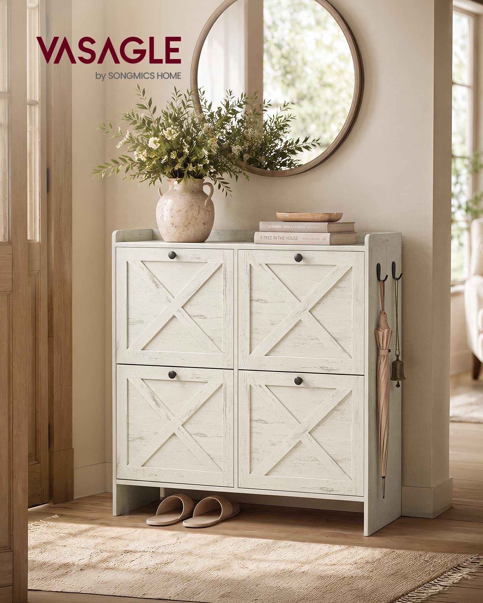VASAGLE Meuble à Chaussures, à 4 Abattants, Armoire de Rangement