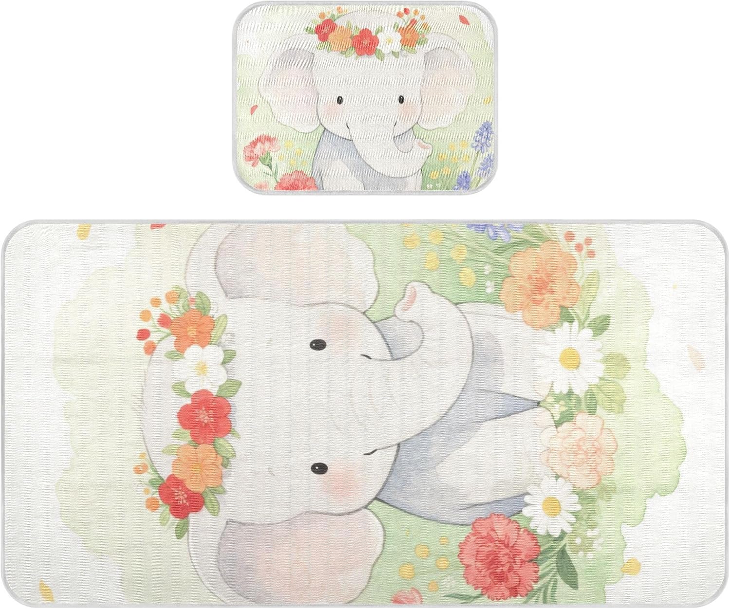 Cooling Baby Mattress Protector Crib 28" x 52" Washable Pads for Bed Washable for Baby&Toddler Cartoon Green Elephant