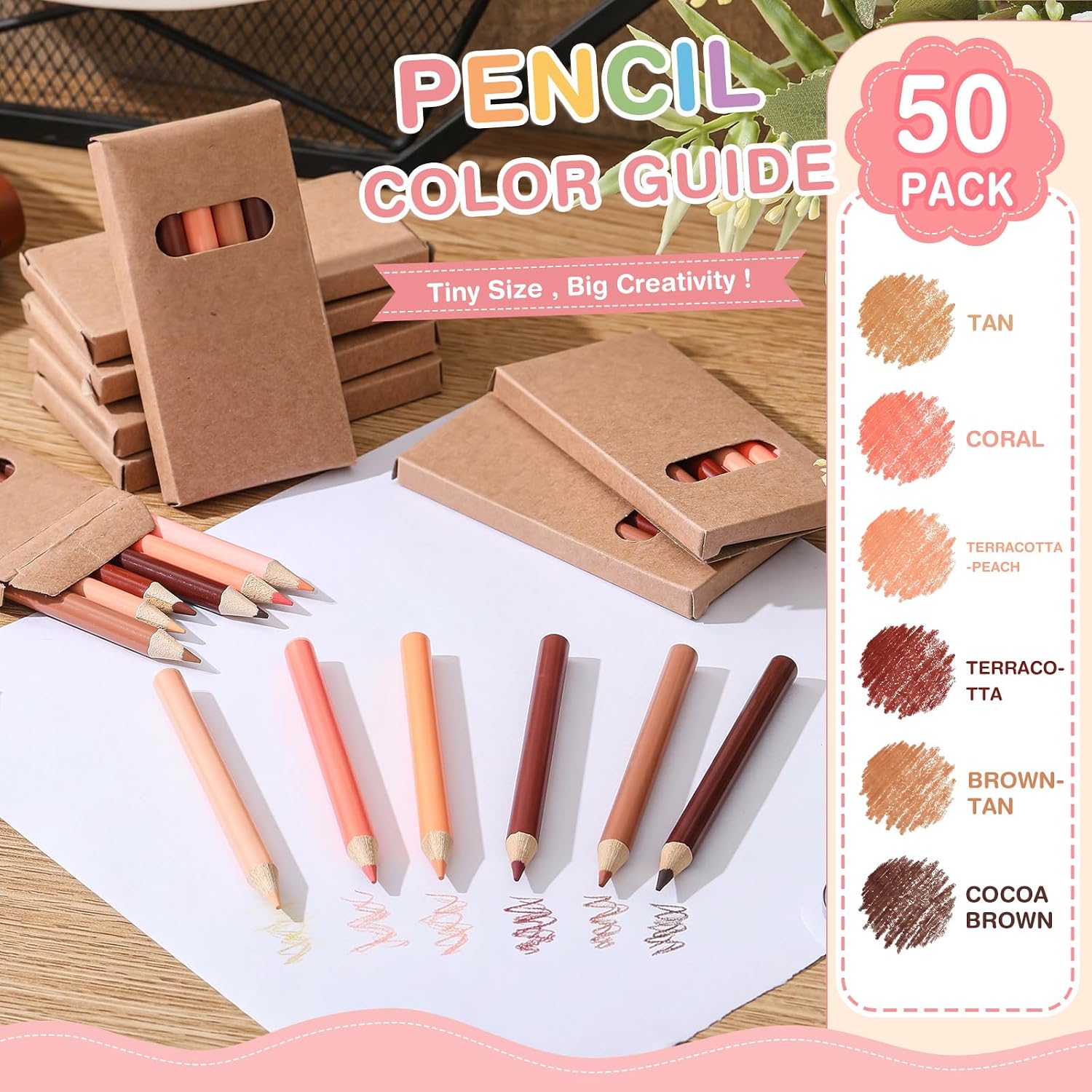 Ctosree 50 Packs Mini Colored Pencil Bulk 6 Per Box, Skin Tone, 3.5'' image 2