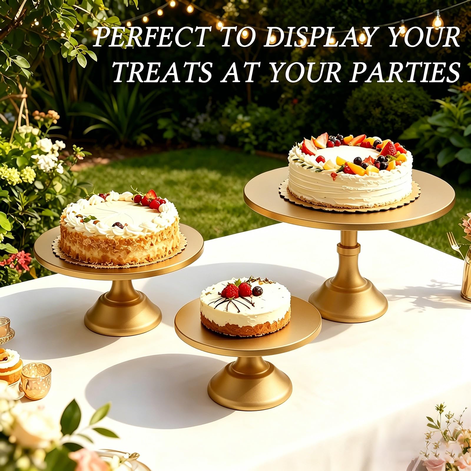 Confezione da 3 supporti per torte in metallo per torte da 15-30 cm, perfetto per dessert, cupcake e torte per feste, matrimoni, compleanni, baby shower, anniversari (oro)