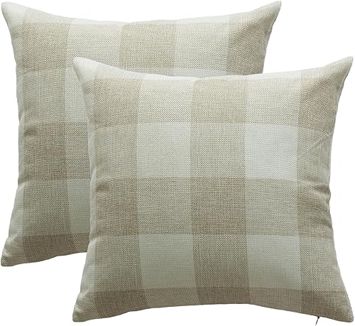 MIRLEWAIY Juego de 2 fundas de almohada retro de tablero de ajedrez a cuadros de búfalo de granja, funda de cojín de lino de poliéster para