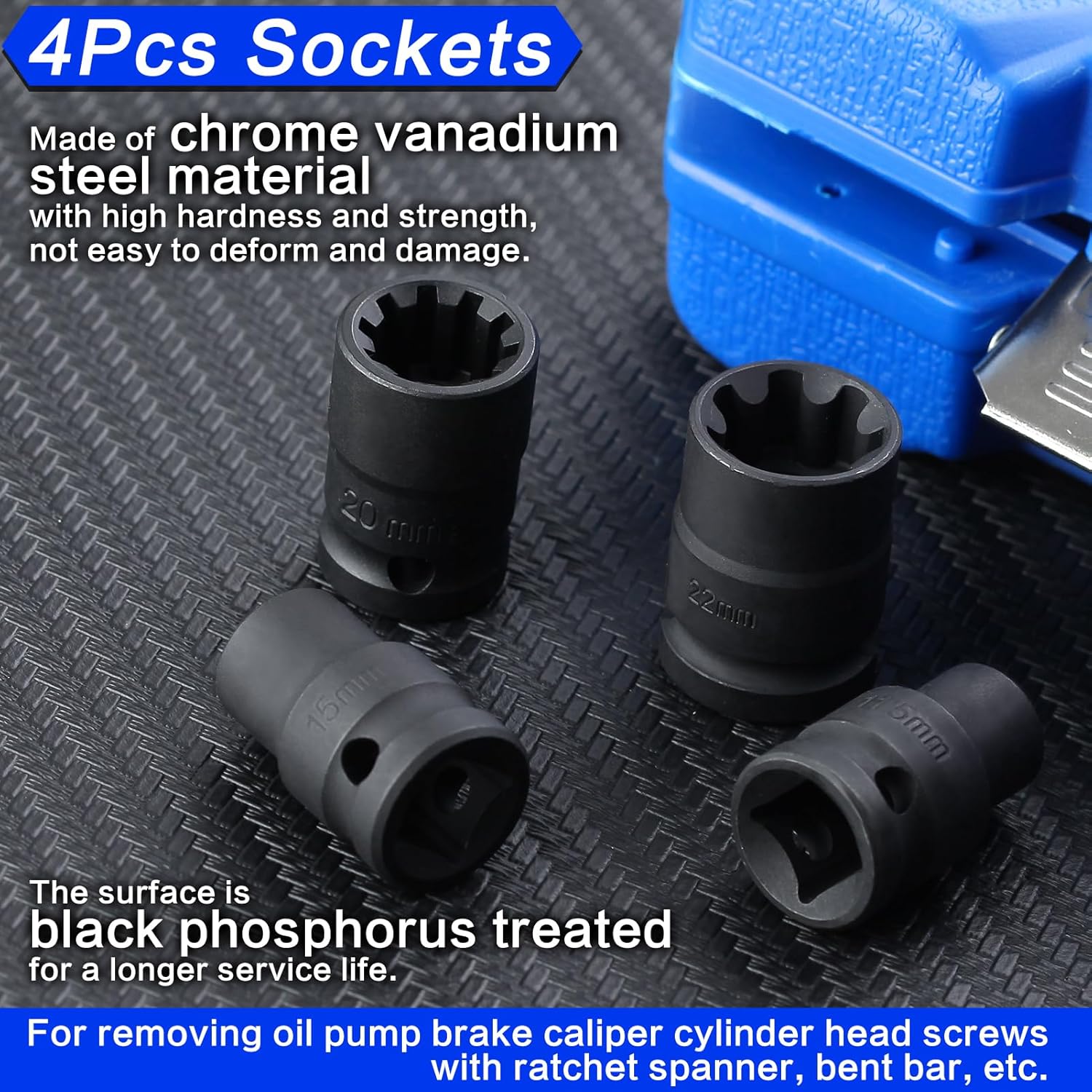 SPEEDWOX 11pc Brake Caliper Socket Set - Impact Special Socket Set & Bit Tool with Toolbox - Fit for Benz, BMW, Audi, Porsche H7, H8, H9, H11, 10Pt, 11.5Mm, 15Mm, 20Mm, 7Pt, 22Mm