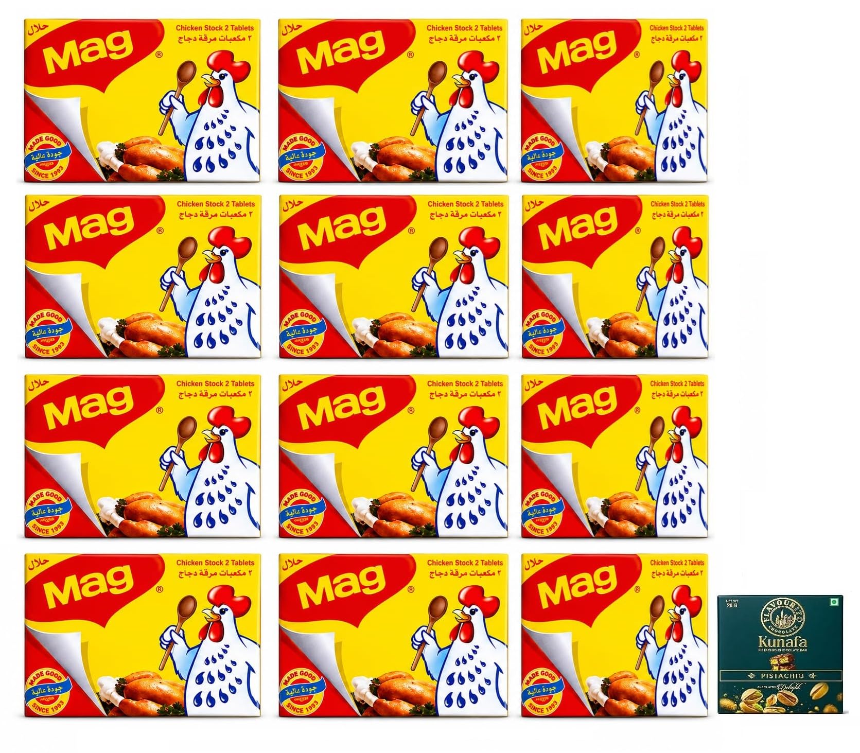 Maggii Chicken Stock Cubes for Rich Flavour in Soups Curries Gravies and Daily Cooking Pack of 12 Cubes 20g Each Total 240g with Free Flavourito Kunafa Pistachio Chocolate Bar, 20g By Decadent Foods-image-46