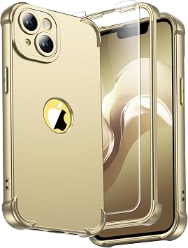 ORETECH for iPhone 14 Case 6.1 inch, with [2 Pack Screen Protector] [Camera Lens Guard] [15FT Military Grade Drop Test] 360  Shockproof Slim Fit Design Rubber Bumper Phone Cover - Gold