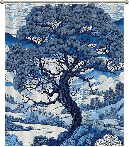 Miniatura 929 de Cortinas de ducha de baño con ganchos, 72 x 92 pulgadas, cortina de ducha de tela impermeable con diseño de flores y pájaros, cortina de ducha