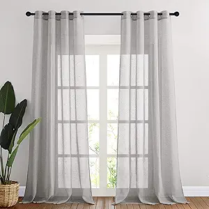 NICETOWN 90 inch Grey Curtains Linen Sheer Window Drapes, Grommet Decorative Keep Privacy Semi Sheer with Light Filtering for Kids Room/Boys Room, W52 x L90, 2 Panels