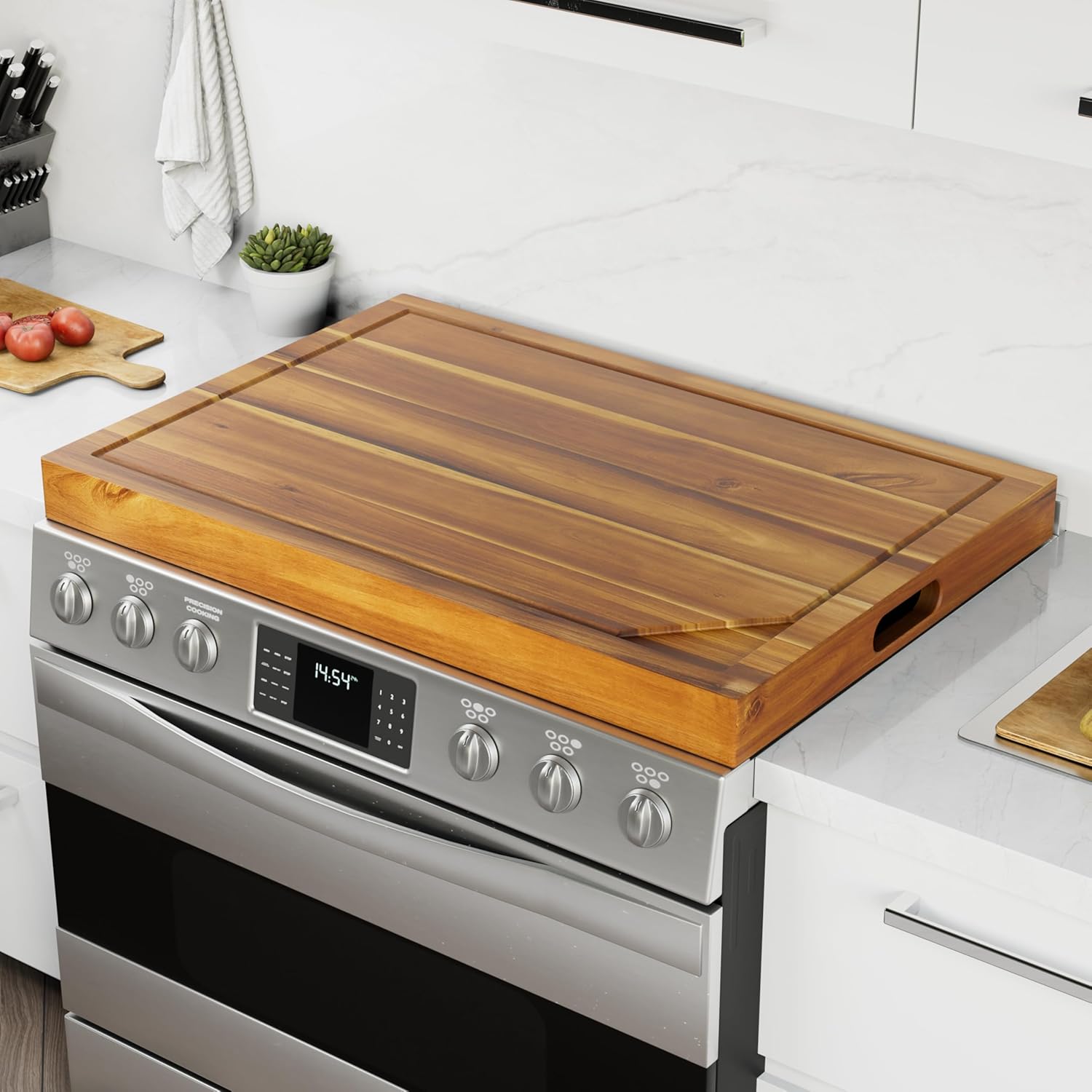 BLUEWEST Noodle Board Stove Cover with Handles, 3 in 1 Wood Stove Top Covers Board for Gas Burners and Electric Stove, Wooden RV Stovetop Cover, Tray for Kitchen Counter Space with Juice Grooves BLUEWEST Noodle Board Stove Cover with Handles, 3 in 1 Wood Stove Top Covers Board for Gas Burners and Electric Stove, Wooden RV Stovetop Cover, Tray for Kitchen Counter Space with Juice Grooves