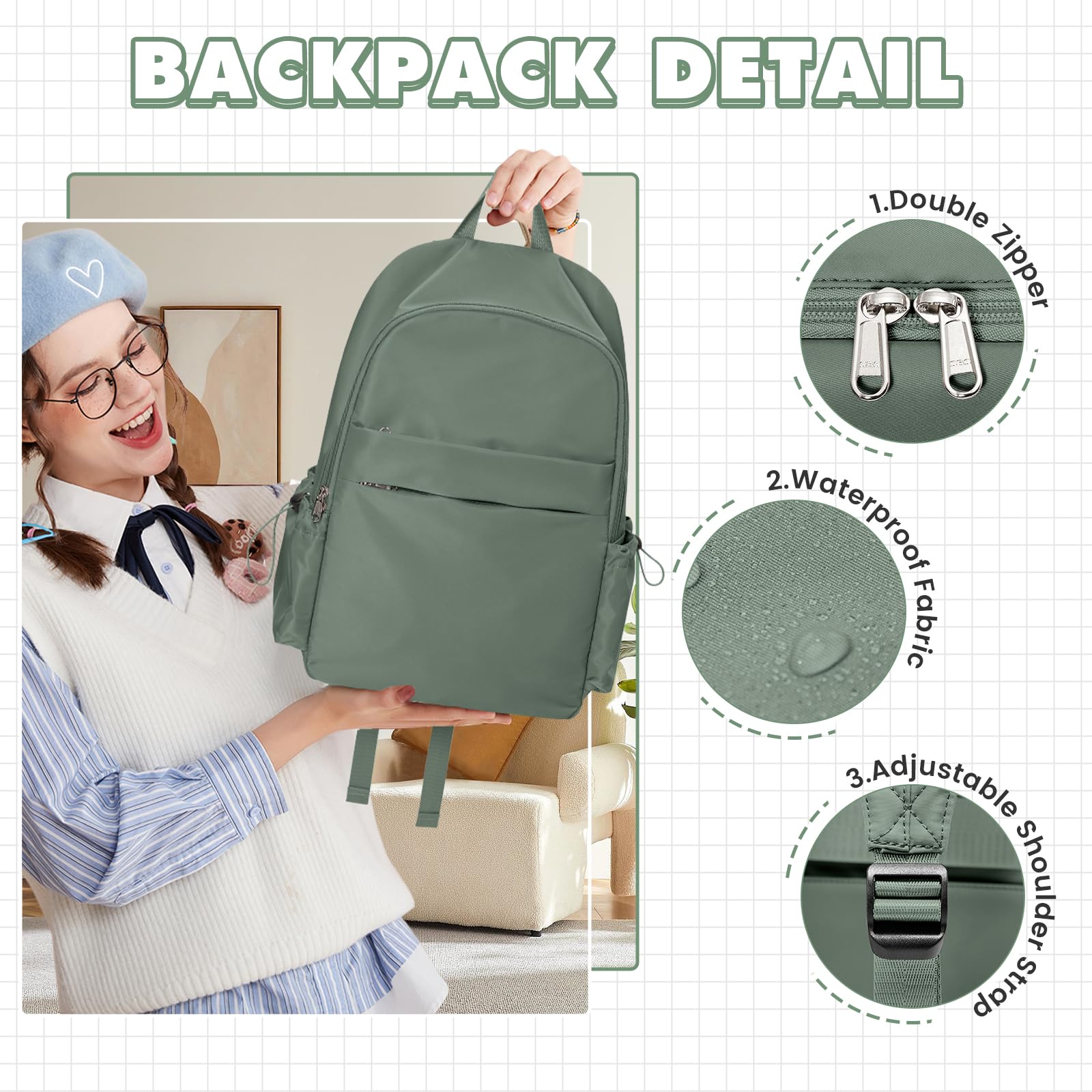 WEPLAN Zaini Scuola Superiore Ragazza Zaino Scuola Media Zaino Università Zainetto Cartella Casual Daypacks Borsa da Scuola Zaino Donna Scuola Viaggio Impermeabile Backpack Zaino porta PC 14 Pollici
