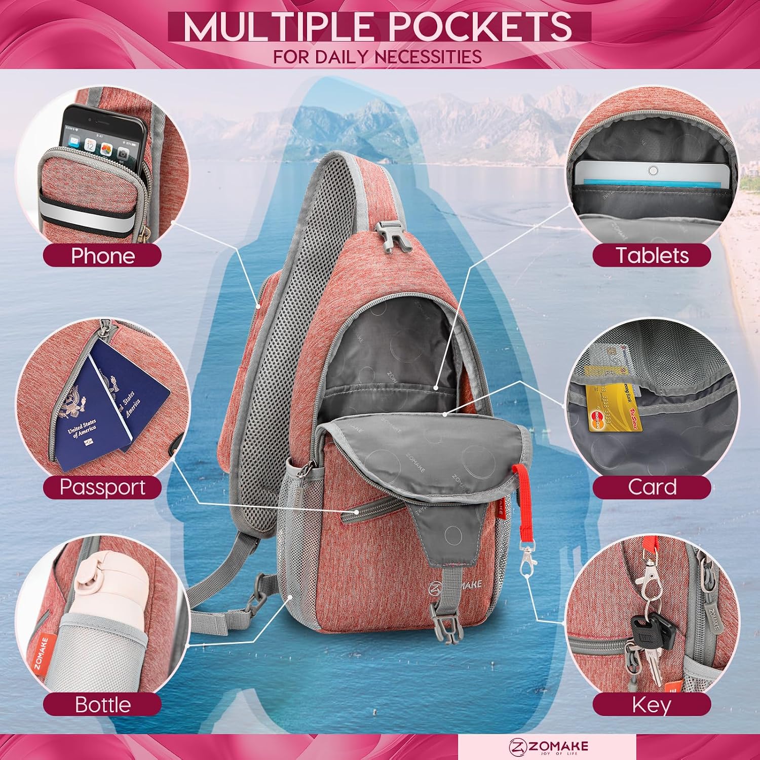 ZOMAKE Sling Bag,Small Crossbody Sling Backpack Shoulder Daypack for Travel image 5