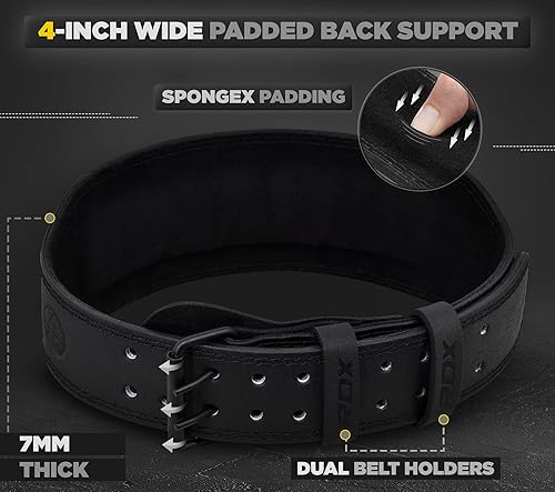 Miniatura 3 de RDX Cinturón de levantamiento de pesas, gimnasio y fitness, piel de vaca, soporte lumbar acolchado de 4 pulgadas y 6 pulgadas, 10 agujeros