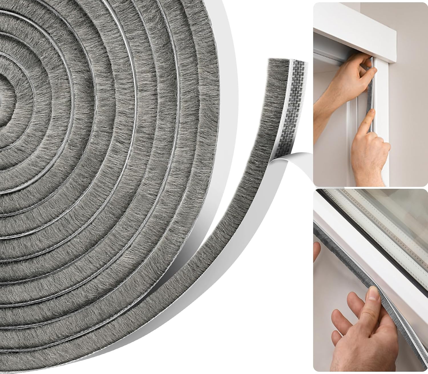 Draft Excluder for Doors, Draught Excluder for Windows, 11 Metres(L) x 9mm(W) x 9mm(T) Self-Adhesive Seal Strip Tape, Stop Draft, Grey