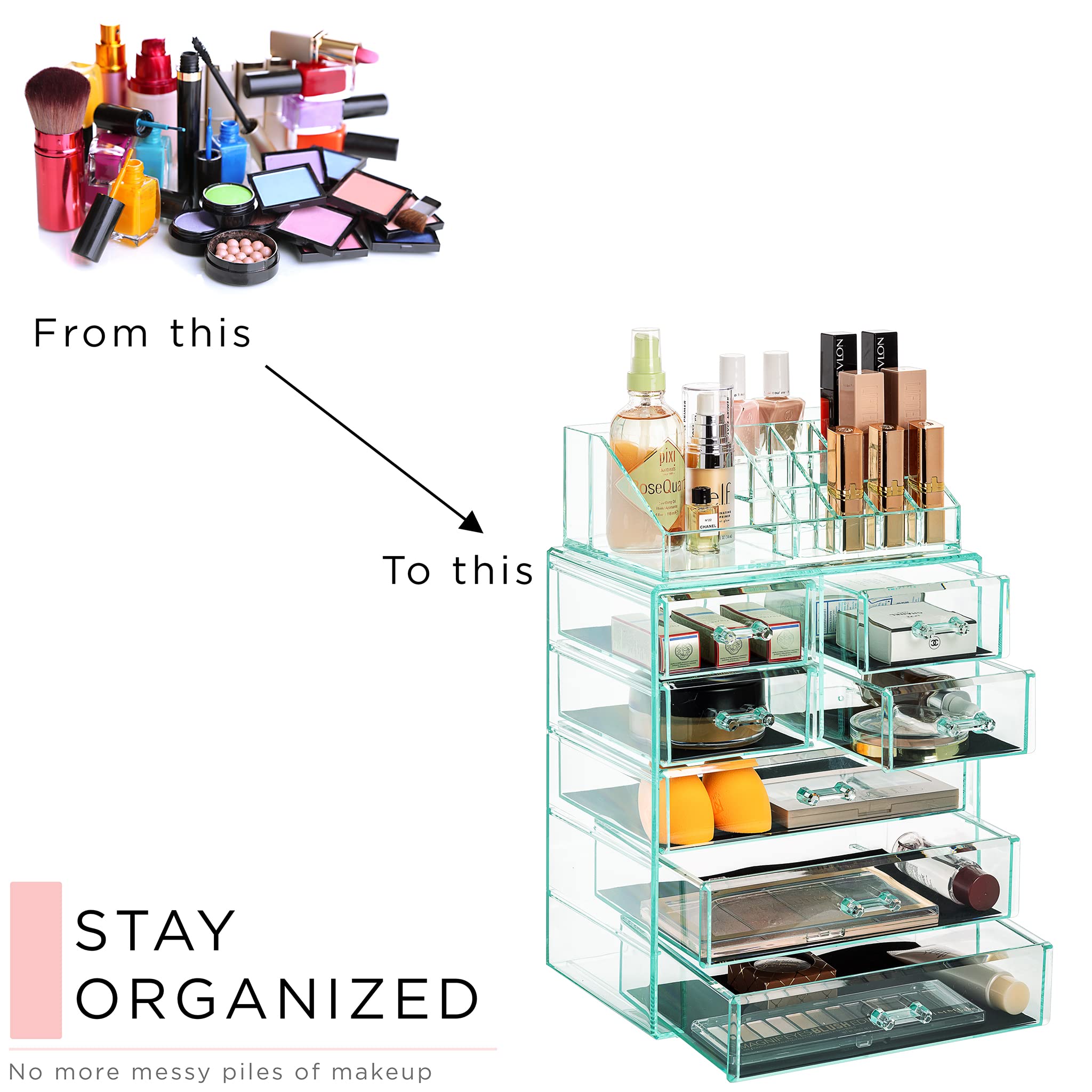Sorbus Acrylic Makeup Organizer with Drawers and Top Compartment