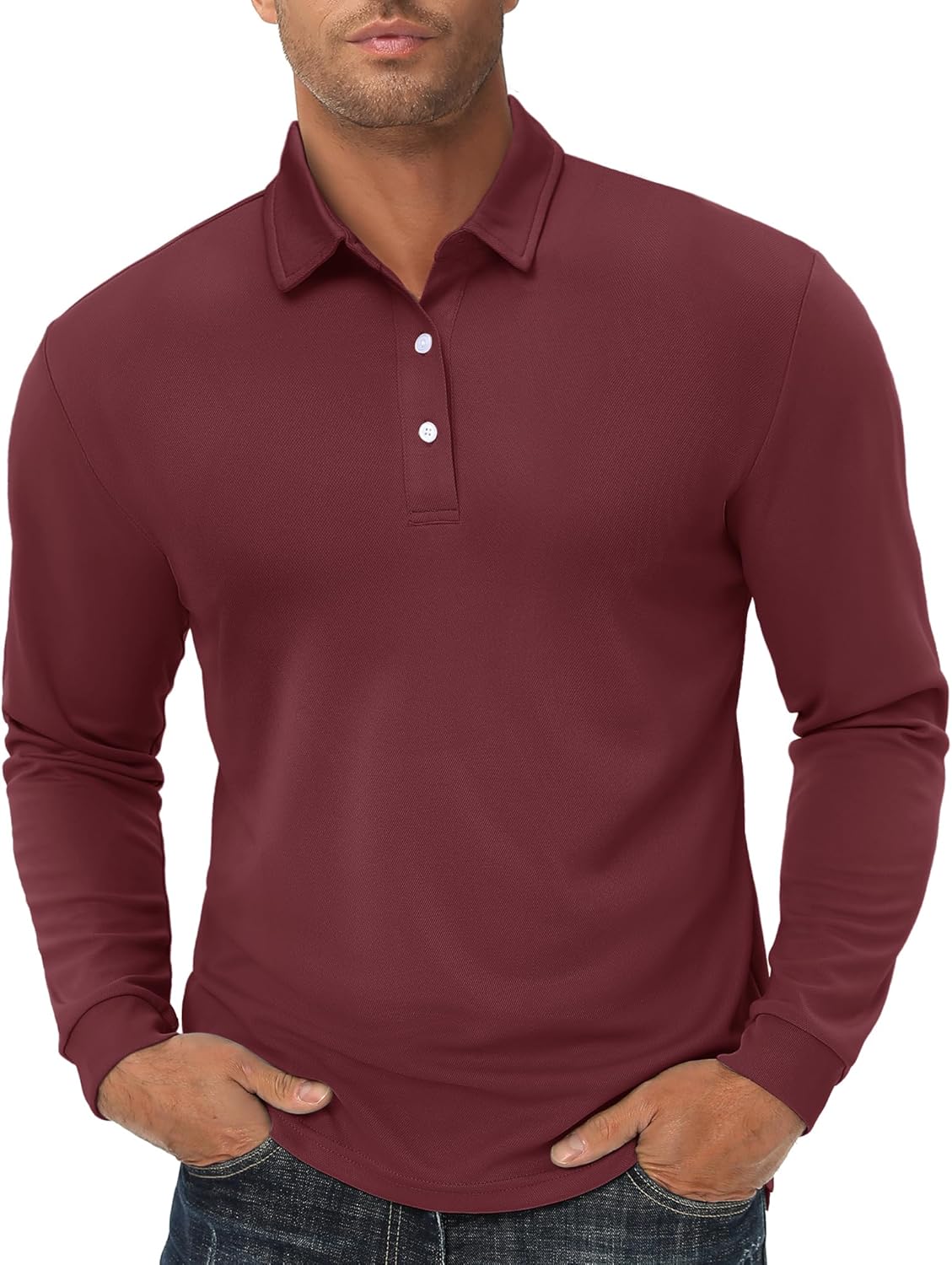 TACVASEN Men's Polo Shirts Long Sleeve Golf Quick Dry Moisture Wicking Lightweight Casual Shirt with 3-Buttons