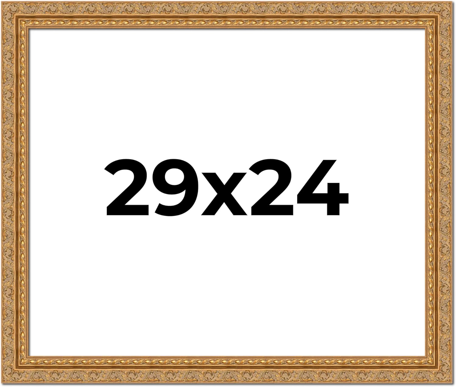 29x24 Frame Gold Ornate Solid Wood Picture Frame | 2 Inch Moulding Width | Firman Traditional Photo Frame Complete with UV Acrylic Plexiglass, Foam Board Backing & Hanging Hardware