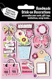 Butterflies, Flowers & Bags With Love - Self Adhesive Greeting Card Craft Embellishment Sticker Set for Card Making, Gift Wrapping, Scrapbooking, Paper Crafts and DIY Projects