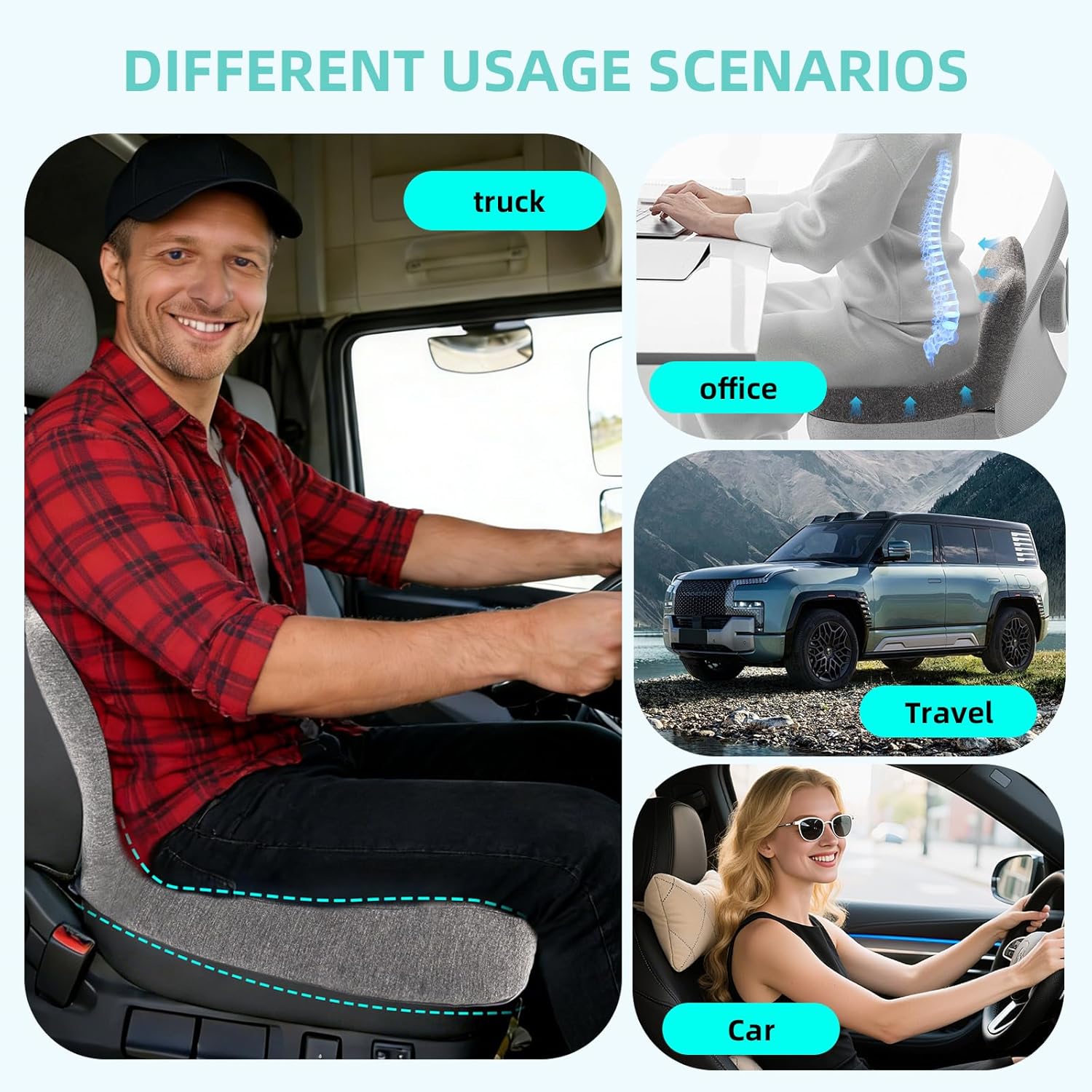 Seat Cushion, Memory Foam Truck Seat Cushion, L-Shaped Ergonomic Design Chair Cushion with Lumbar Support for Back Pressure Relief, for Long Sitting Office Worker and Truck Drivers