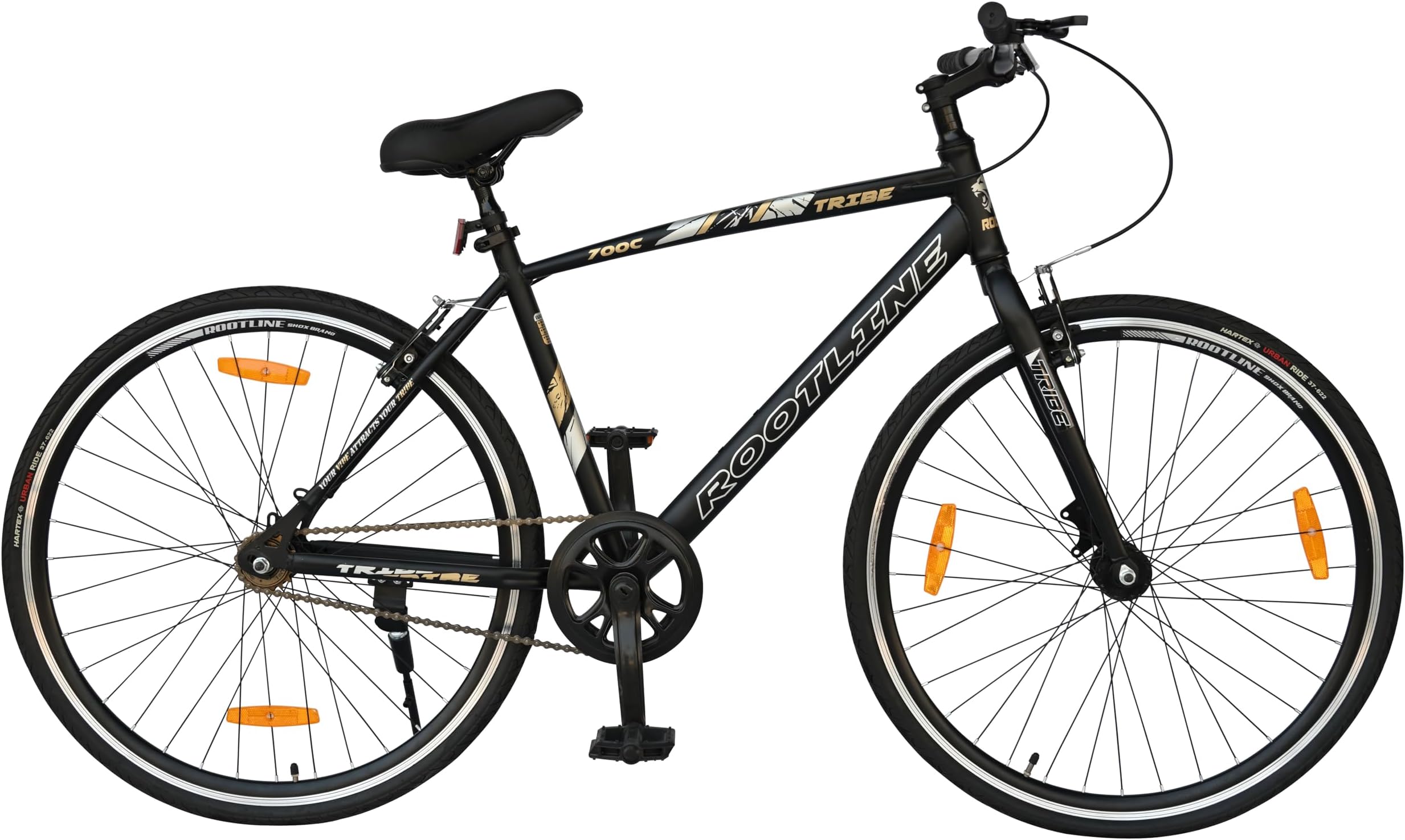 ROOTLINE Tribe 700C (Black) Power Break, Hight Adjustable PU Seat,D/W Alloy Rim,Water Decals Lightweight & Hybried & Reacing Cycle