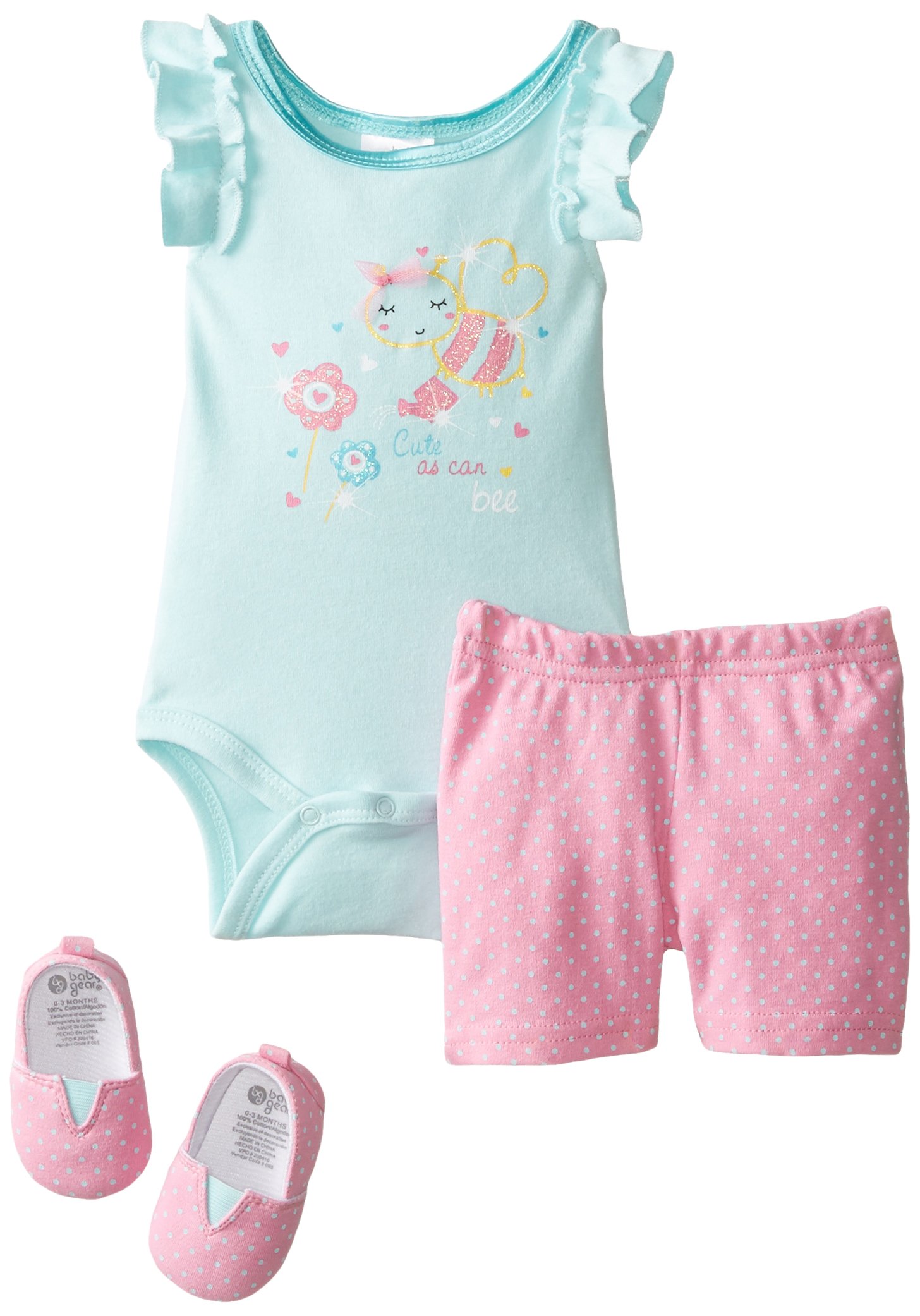 Baby Gear Baby Girls' Newborn 3 Piece Set Bodysuit Bike Shorts and Shoe-Bumble Bee