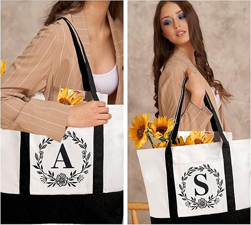 Miniatura 6 de BeeGreen Bolsa de lona con inicial con bolsa de maquillaje para mujer, regalos personalizados para cumpleaños y madre