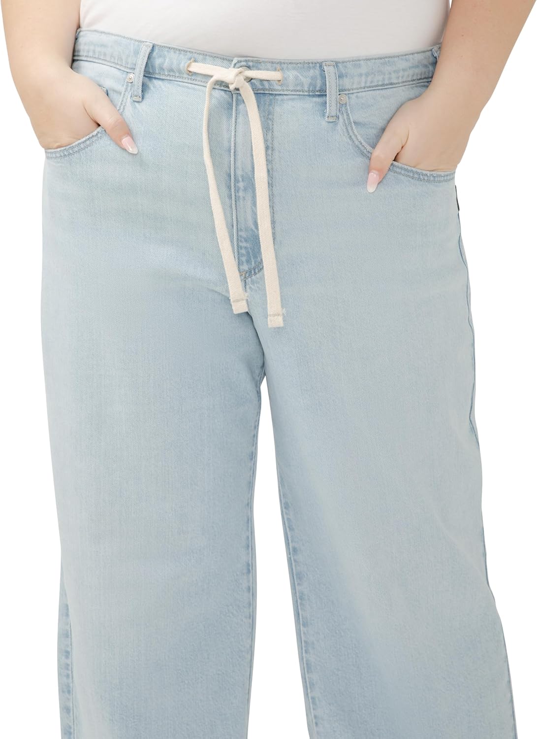 Silver Jeans Co. Women's Standard and Plus Size Be Easy Straight Leg Drawstring Jeans, Light Wash - Image 4