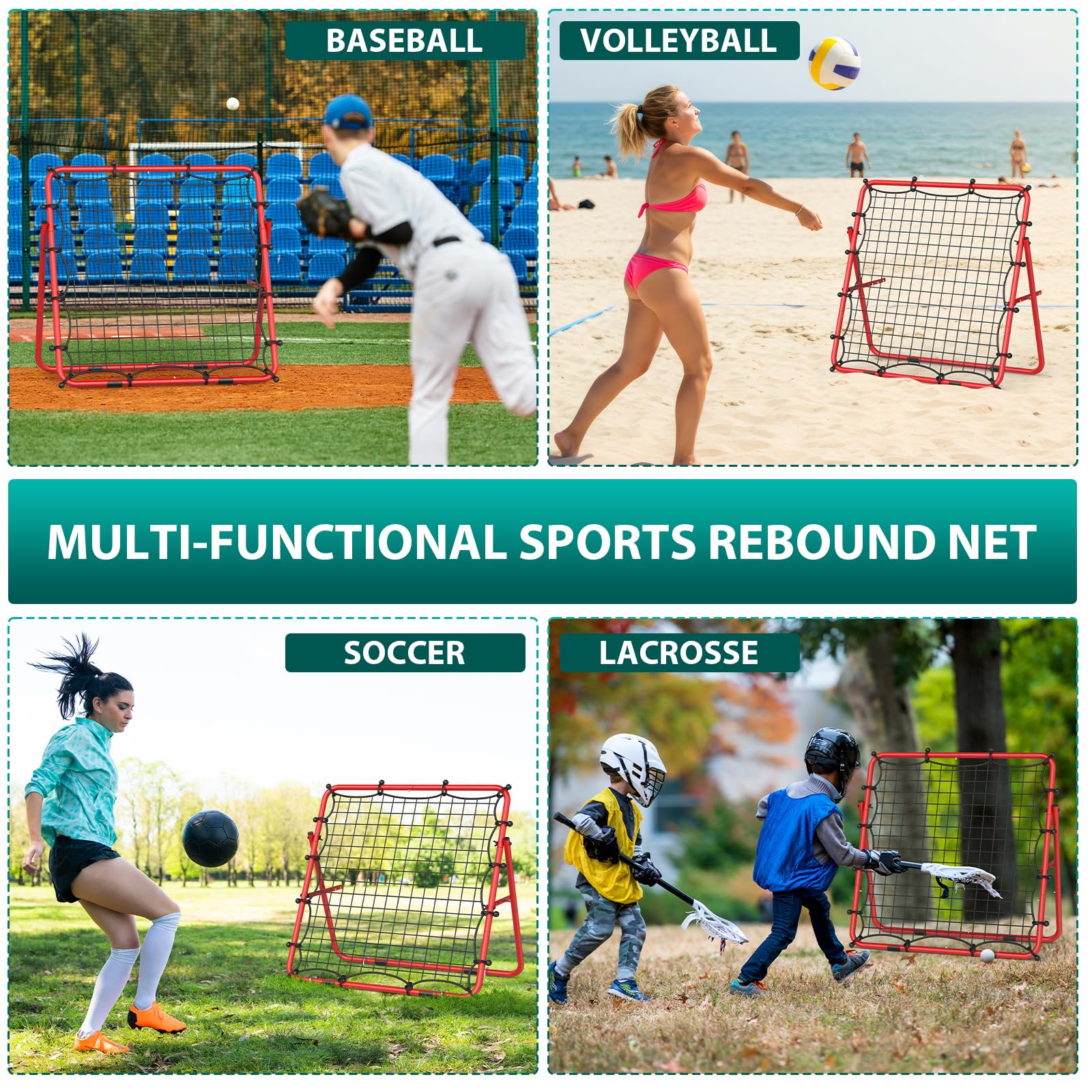 LIANTRAL Volleyball-Rückprallnetz, verstellbares Rückprallnetz für Fußball, Volleyball, Fußball, Baseball und Lacrosse, tragbarer, faltbarer Rebounder für Pass- und Schießübungen