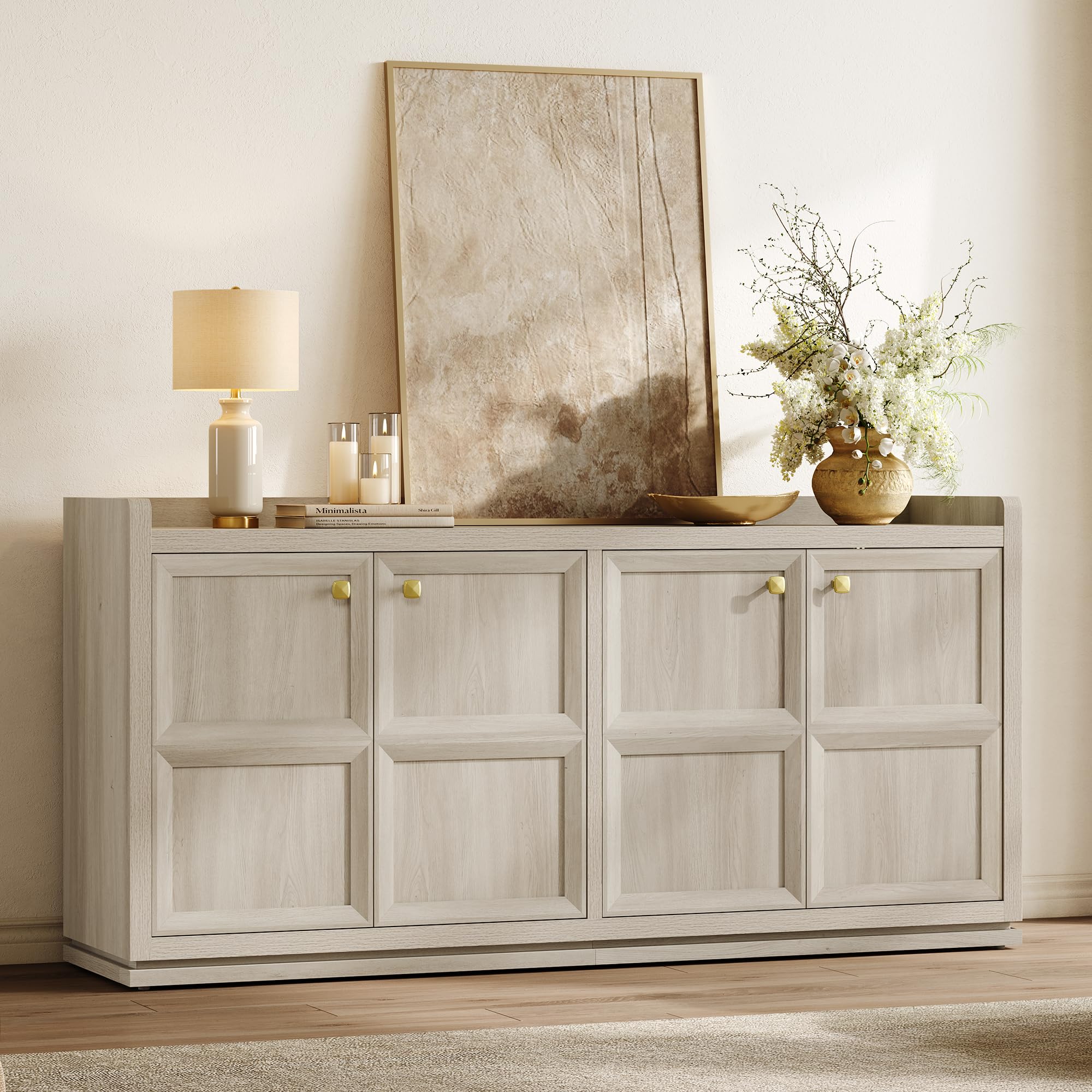Modern Four-Door Sideboard Cabinet in Grey White Oak