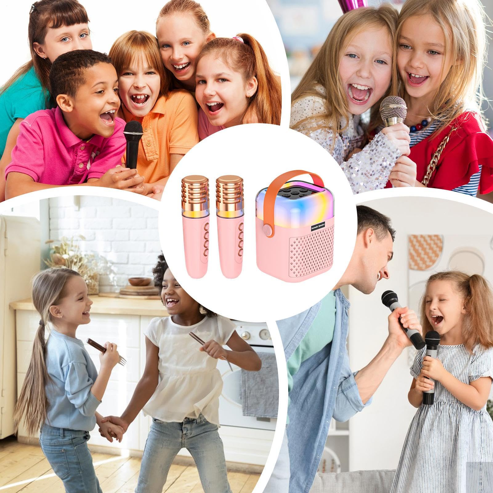Micrófono Karaoke Portátil Altavoz De Canto Inalámbrico con 2 Micrófonos