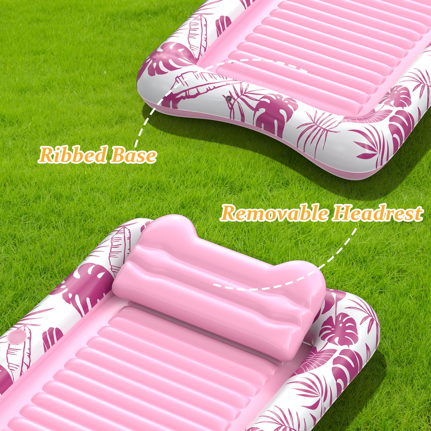 Rrtizan Radeaux de piscine gonflables pour adultes, 212,1 x 133,1 cm avec oreiller, porte-gobelet et poignées, flotteur 4 en 1 pour piscine, jardin, piscine à balles pour enfants
