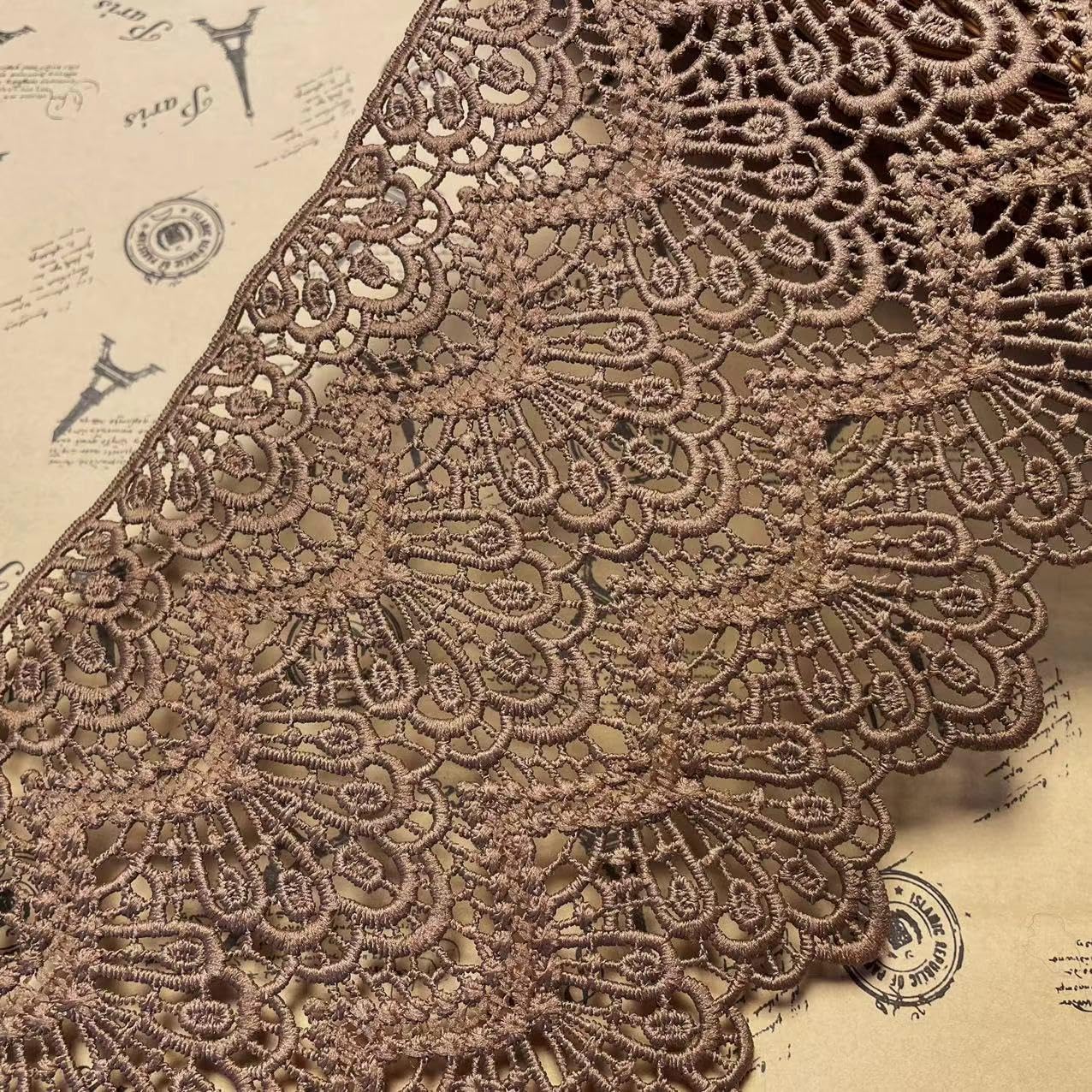 14CM Width Europe Long Pattern Inelastic Embroidery Lace Trim,Curtain Tablecloth Slipcover Bridal DIY Clothing/Accessories.(4 Yards in one Package) (Camel)