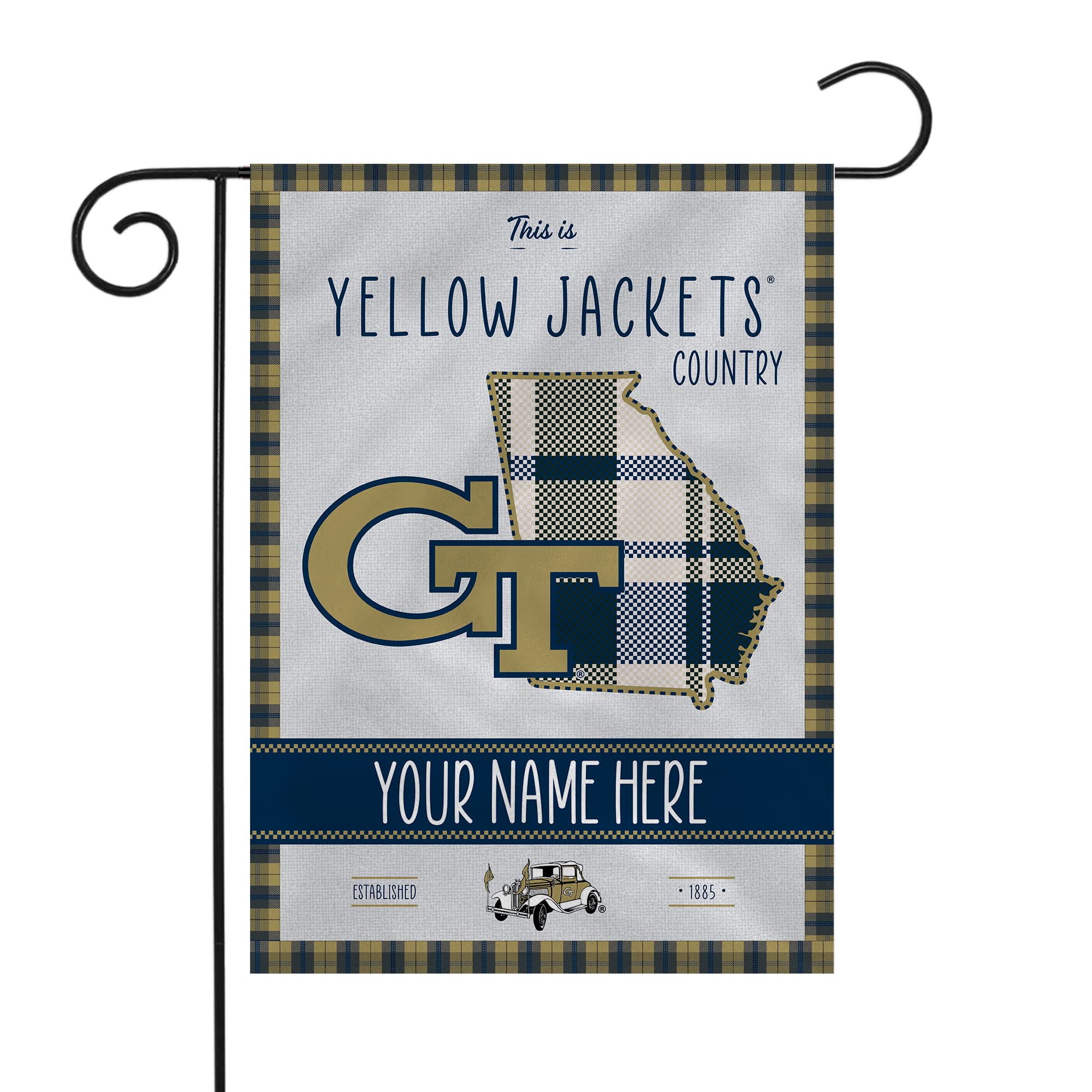 Rico Industries NCAA Georgia Tech Yellow Jackets - GT This is Yellow Jackets Country - Plaid Design Personalized Garden Flag
