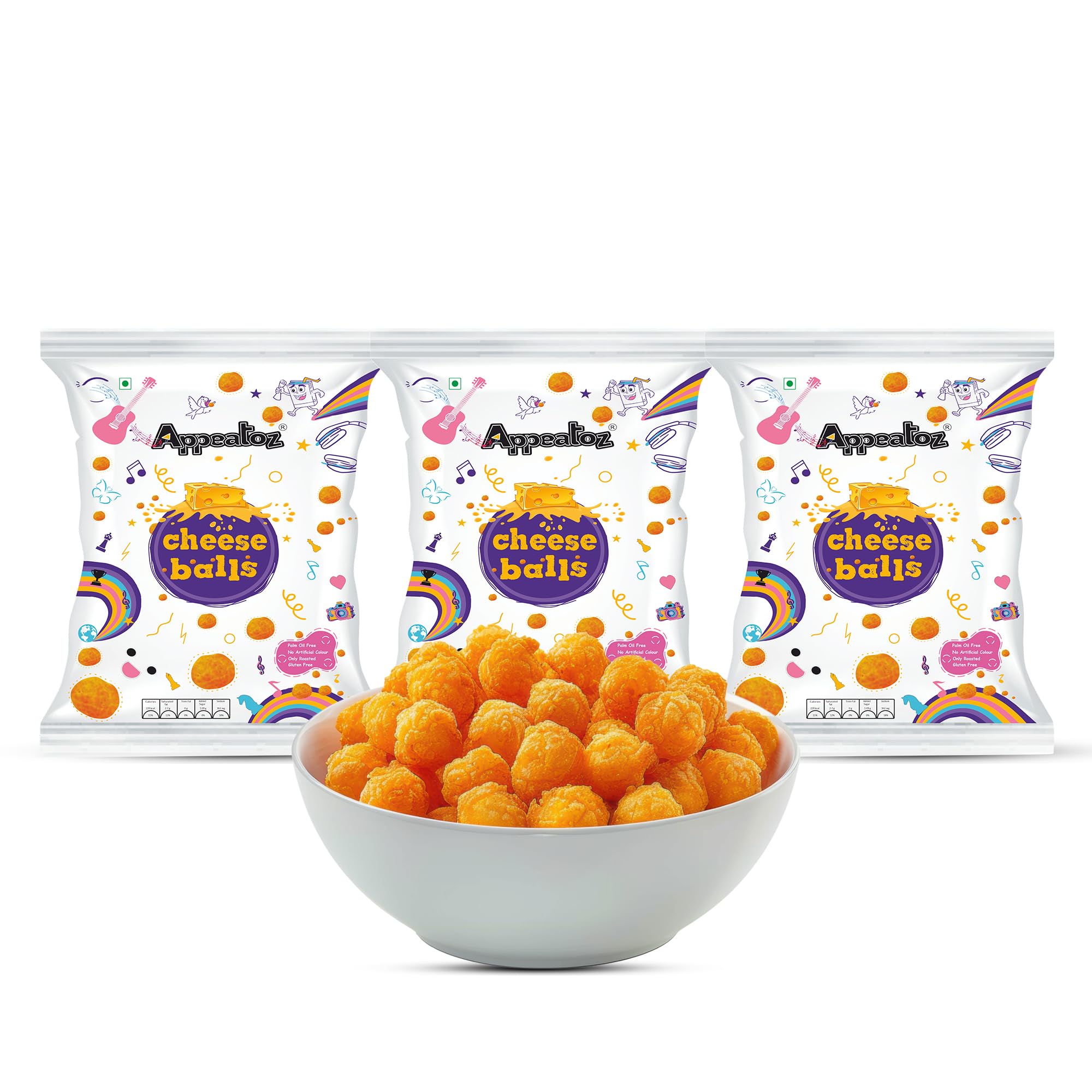 Appeatoz Roasted Corn Cheese Balls | Crunchy Puff Snack | Gluten Free | Oil-Free | No Added Sugar | Baked & Slowly Roasted | On-the-Go Snack Pack | Light & Creamy Center 55g each (Pack of 3)