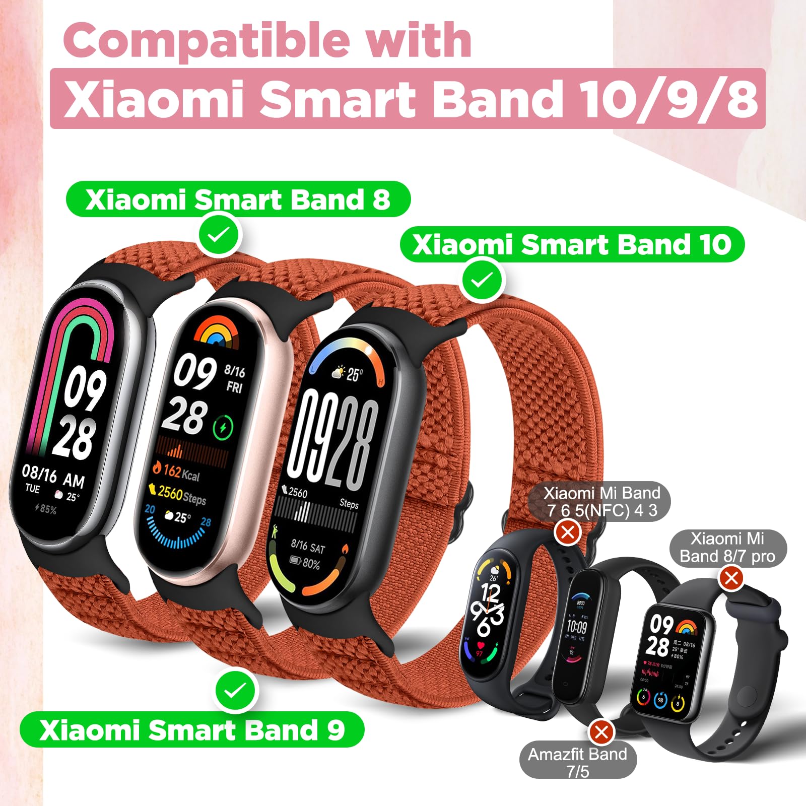 Runostrich Elastic Nylon Watch Strap Compatible with Xiaomi Smart Band 10/9/8 Sports Strap Soft Watch Band Adjustable Replacement Band for Women Men - Image 2
