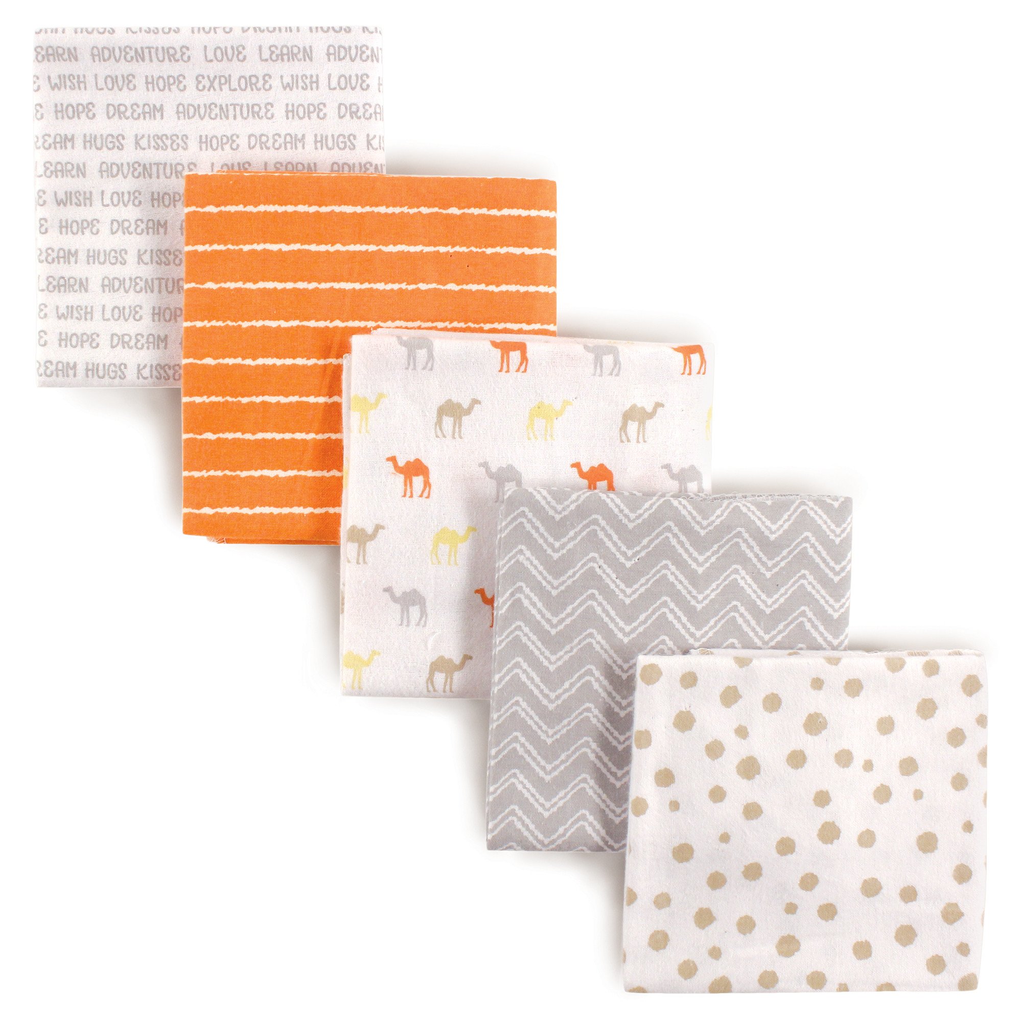 Luvable Friends Unisex Baby Cotton Flannel Receiving Blankets, Camel 5-Pack, One Size