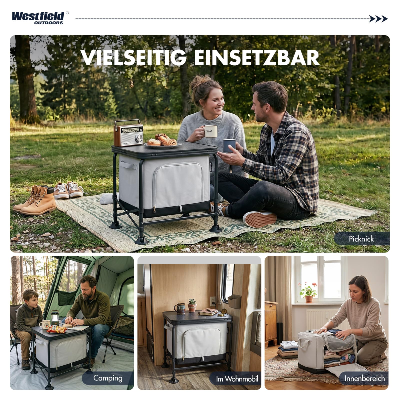 Westfield Outdoors Modulor I+, Campingschrank Faltbar, Campingküche Klappbar mit Tragetasche, Faltschrank Klappschrank viel Stauraum Tragbar für Camping, Balkon, Terrasse