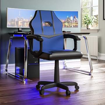 Vida Designs Racing Comet computadora para Videojuegos, Azul y Negro, Silla reclinable giratoria Ajustable de Piel sintética, Cuero, 101 x 58 x 55 Cm