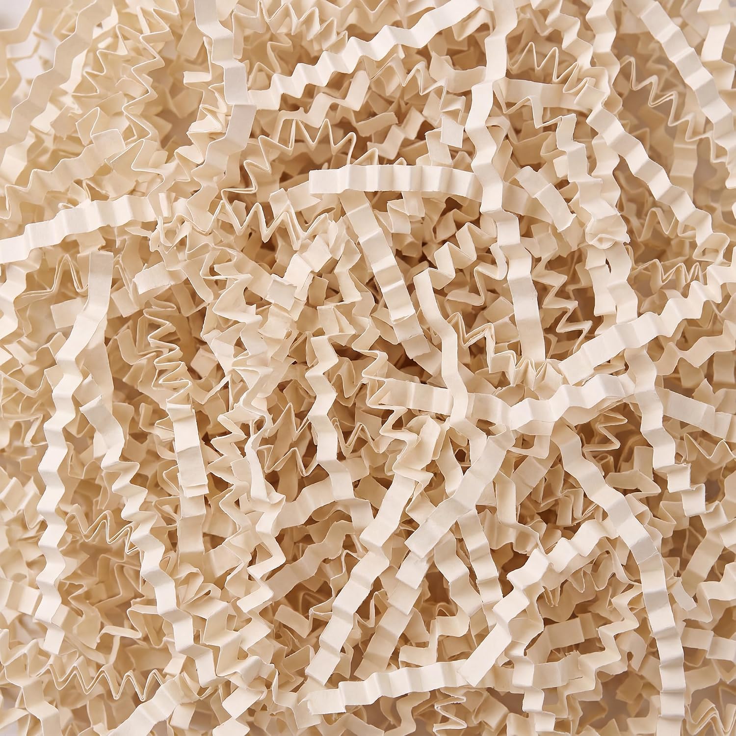 HUGLUEY Beige Crinkle Cut Paper Filler for Gift Baskets