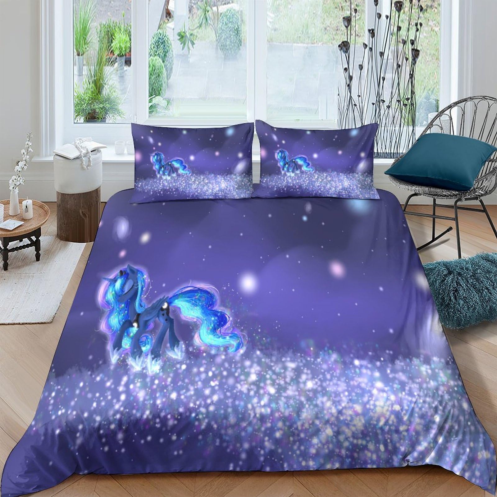 Ctjqhvkz Style-4 3D Printed Starry Night Unicorn Fitted Sheet Microfiber Soft Breathable Fantasy Galaxy Mattress Cover Bedroom Decor Single（135X200cm）