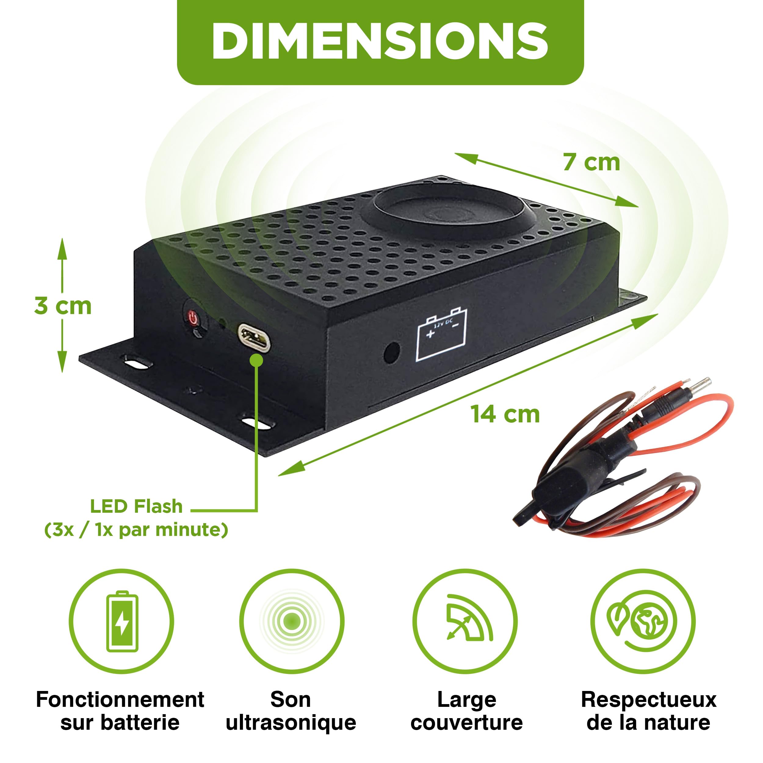 ISOTRONIC Répulsif pour Les martres, Souris et Les Rats avec Fonction de lumière/Clignotant LED Ultrasons pour la Voiture, la Maison, Le Garage et Le Grenier