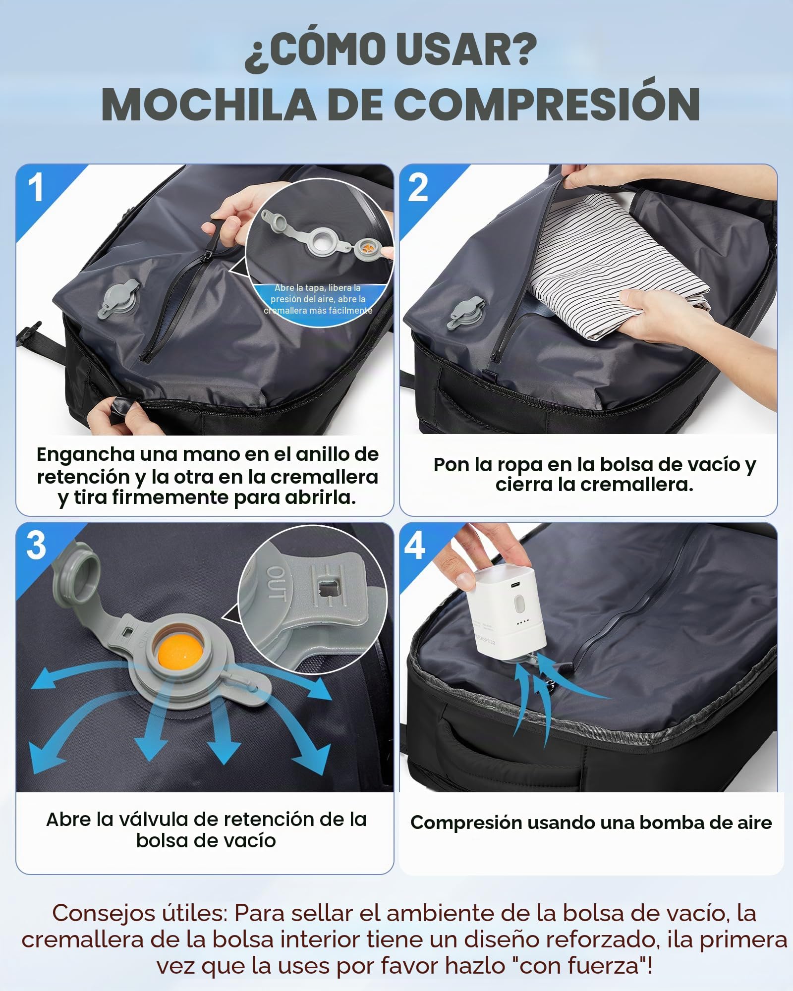 Mochila Cabina al Vacio Avion 45x36x20 Easyjet,Mochila Viaje Vacio con Bomba Equipaje de Mano Compresion al Vacio Mochila Portatil Hombre y Mujer,Negro