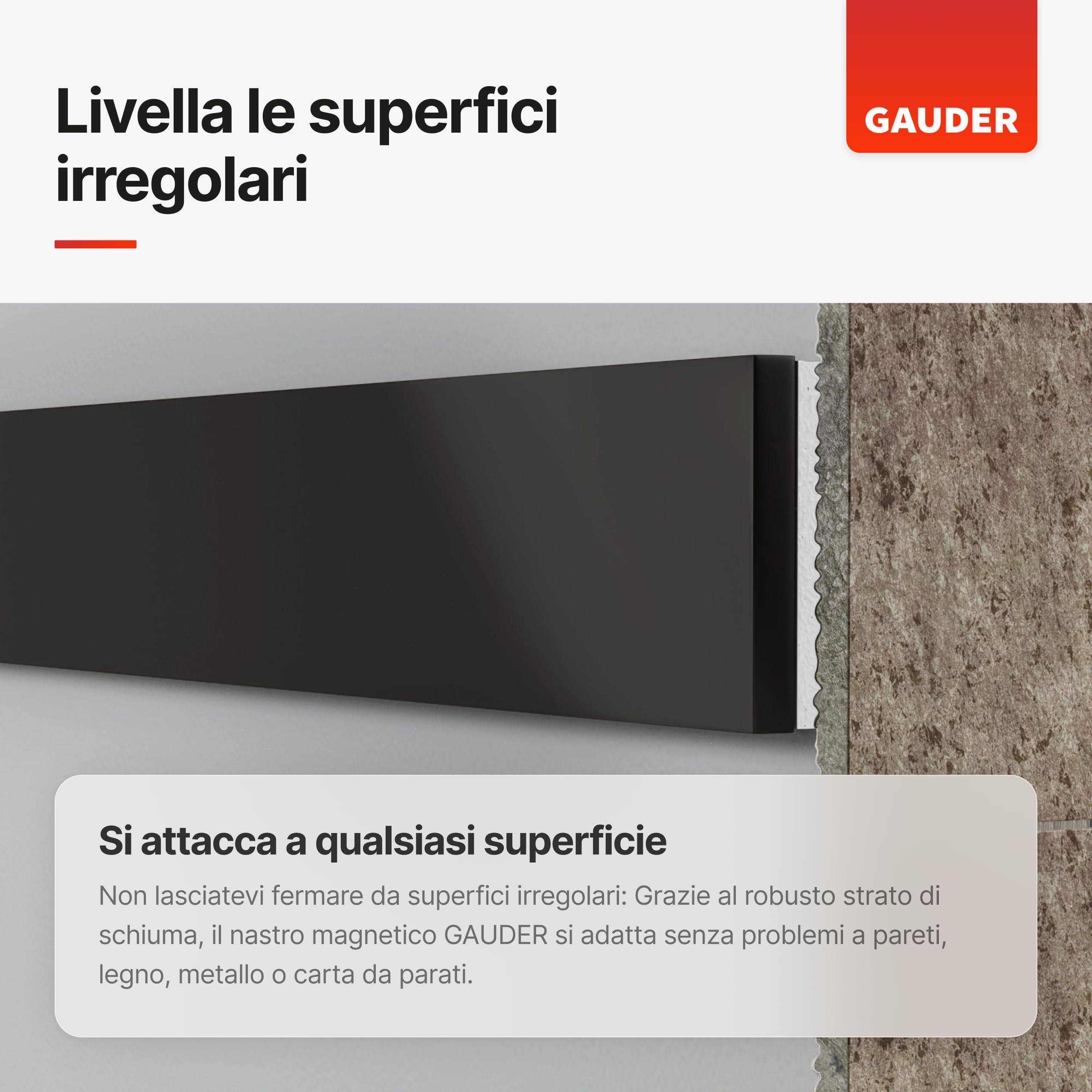 GAUDER Nastro Magnetico Estremamente Autoadesivo (6m x 40mm) | Strisce Magnetiche | Nastro Calamitato