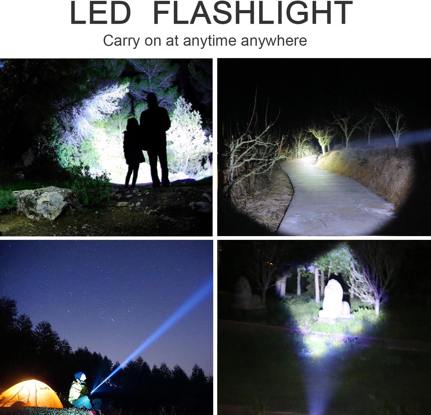 Beike 2 Pack 1000 lumens Tactical Flashlights, Super Bright Handheld Outdoor CREE LED Torch Flashlight with Adjustable Focus 5 Light Modes for Camping Hiking Emergency(AAA Batteries Included)