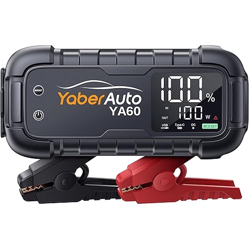 YaberAuto Jump Starter 8000A 65W Fast Charging (All Gas/12.0L Diesel) Portable Car Battery Jump Starter Pack, Jump Box Car Battery Jumper Starter Portable Jumper Cables, 150W DC, 600LM Lights